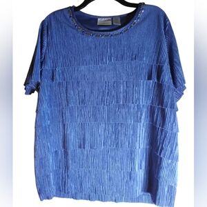 Alfred Dunner Blue Beaded Women's Top Layered Size XL Short Sleeve Vacation